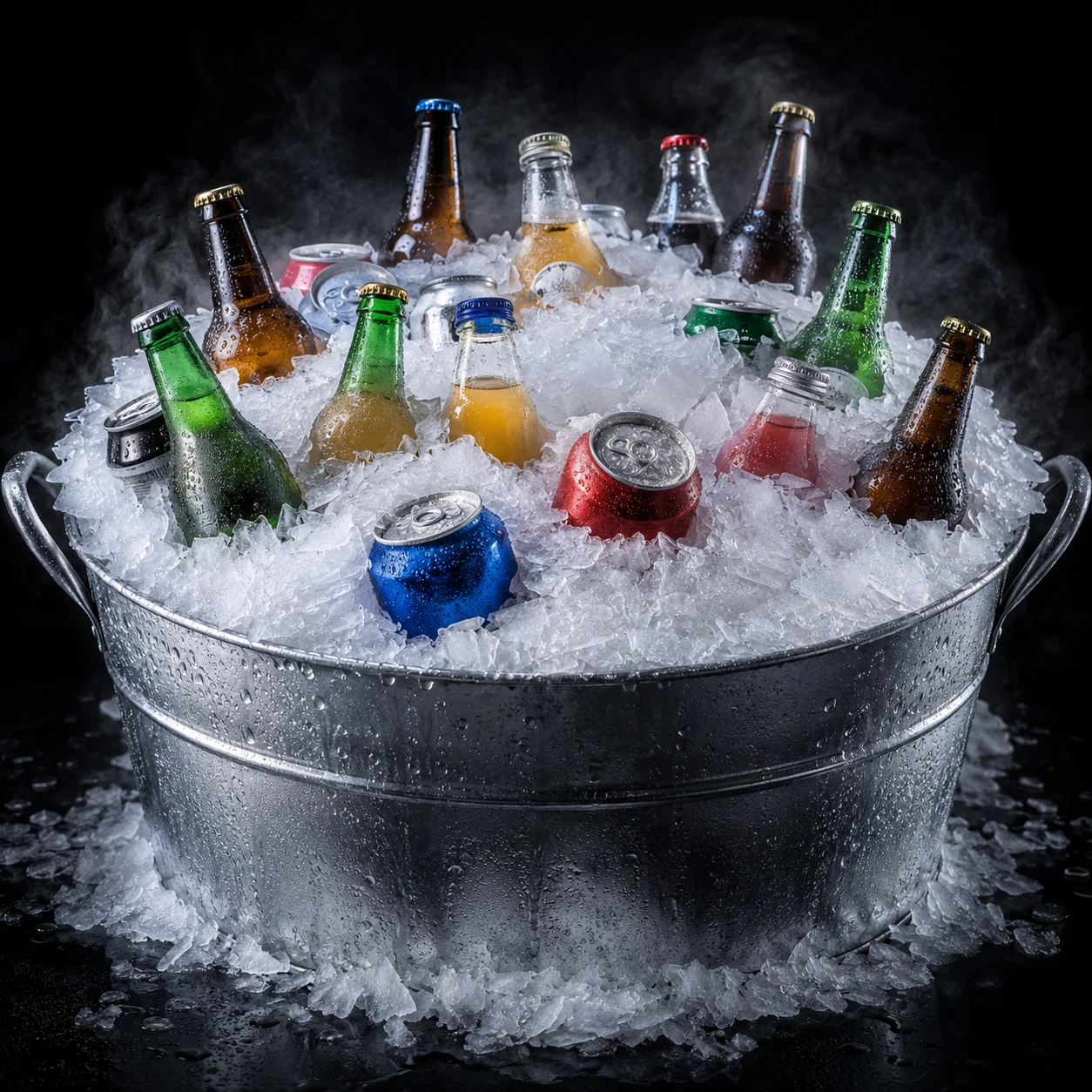 Bebidas em balde com gelo laminado